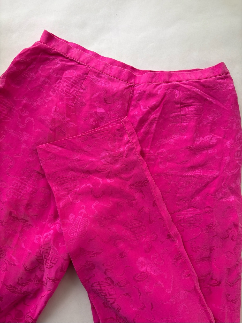 Shanghai Tang Hot Pink 100% Silk Jacquard Trousers Pants Size 8